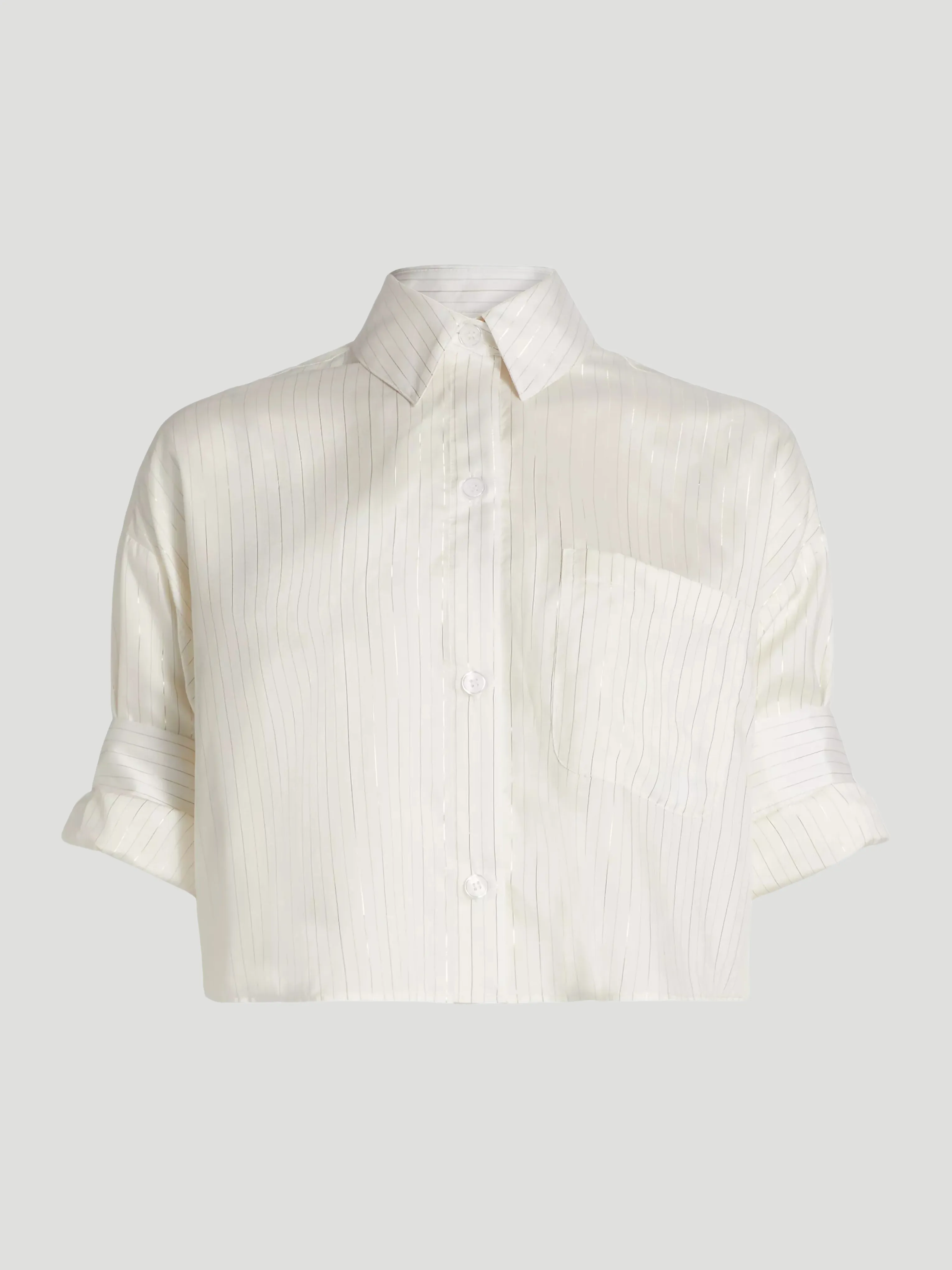 Next Ex Silk Voile Cropped Shirt in Gold Stripe