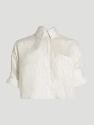 Next Ex Silk Voile Cropped Shirt in Gold Stripe