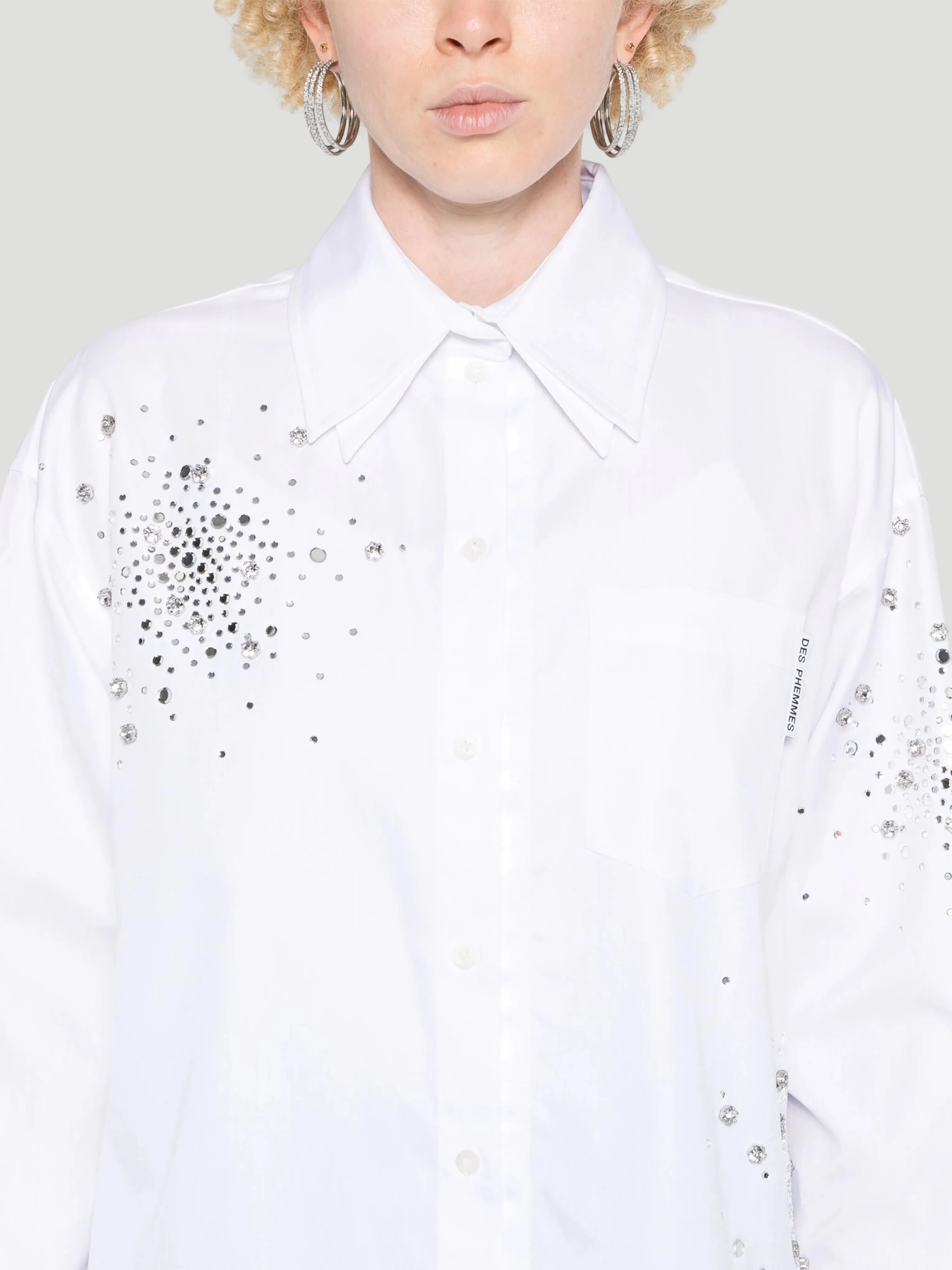 Oversized Crystal-Embellished Cotton Button-Up Shirt